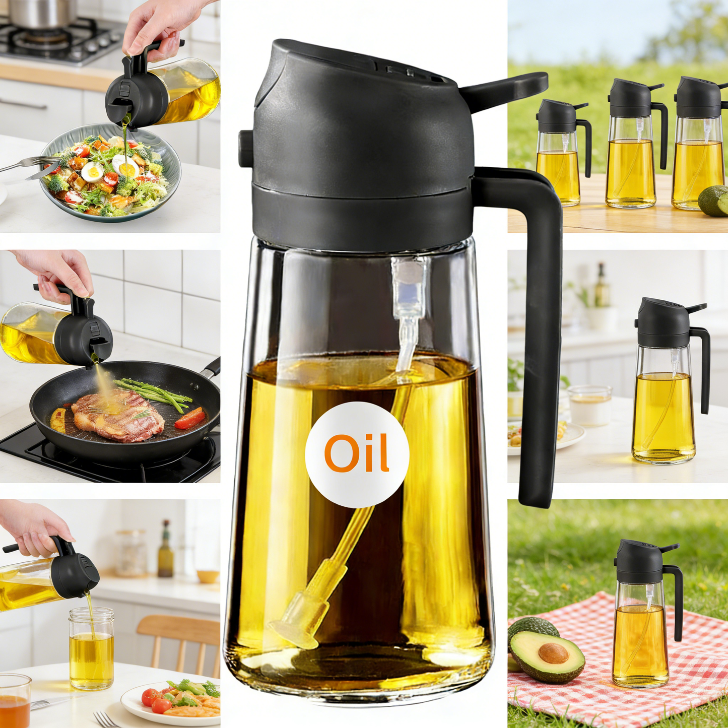 16oz Glass Oil Spray Bottle, Food-Grade with Portion Control