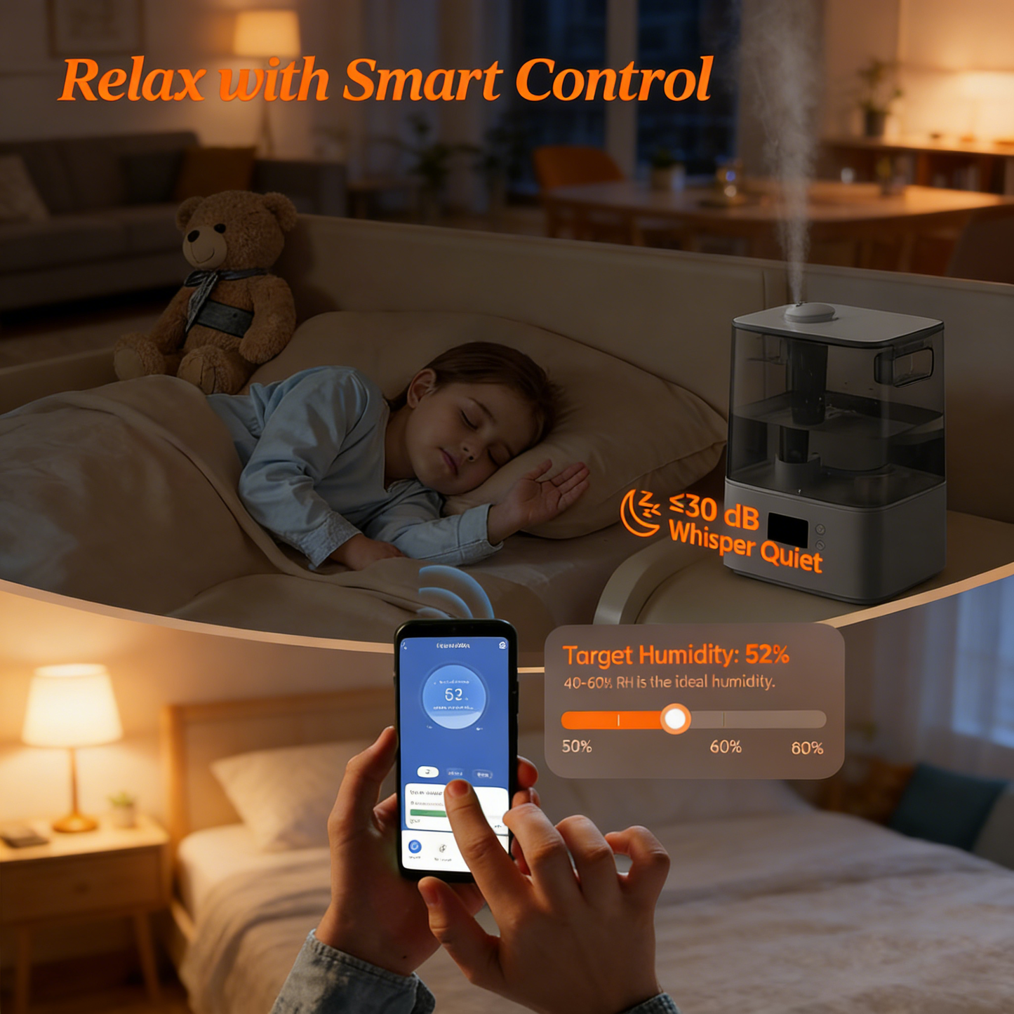 6L Smart Humidifier, App Control & Top-Fill with Oil Diffuser