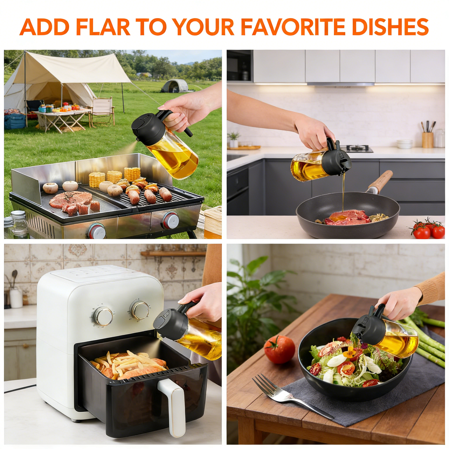 16oz Glass Oil Spray Bottle, Food-Grade with Portion Control